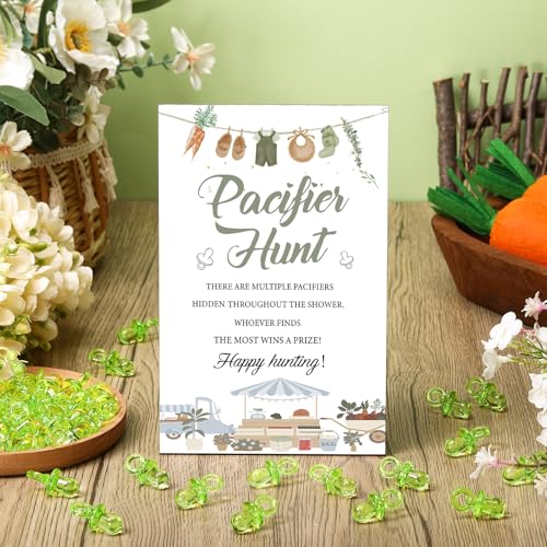 Image of Thyle 51 Pcs locally grown Pacifier Hunt Baby Shower Games Include Hunt Sign and 50 Acrylic Pacifiers for farm themed Baby Shower Game Decoration Sets Gender Reveal newborn announcement Party Decor