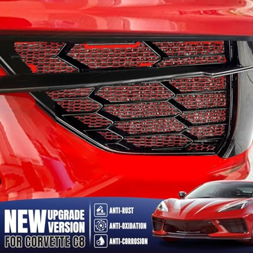 Image of 2Pcs Red Upgraded Front Radiator Guards Grille,Aluminum Front Outer Grill Low Profile Body Bumper Grille Vents Insert Mesh Set for Corvette C8 Stingray Z51 Convertible /HTC 2020-2025