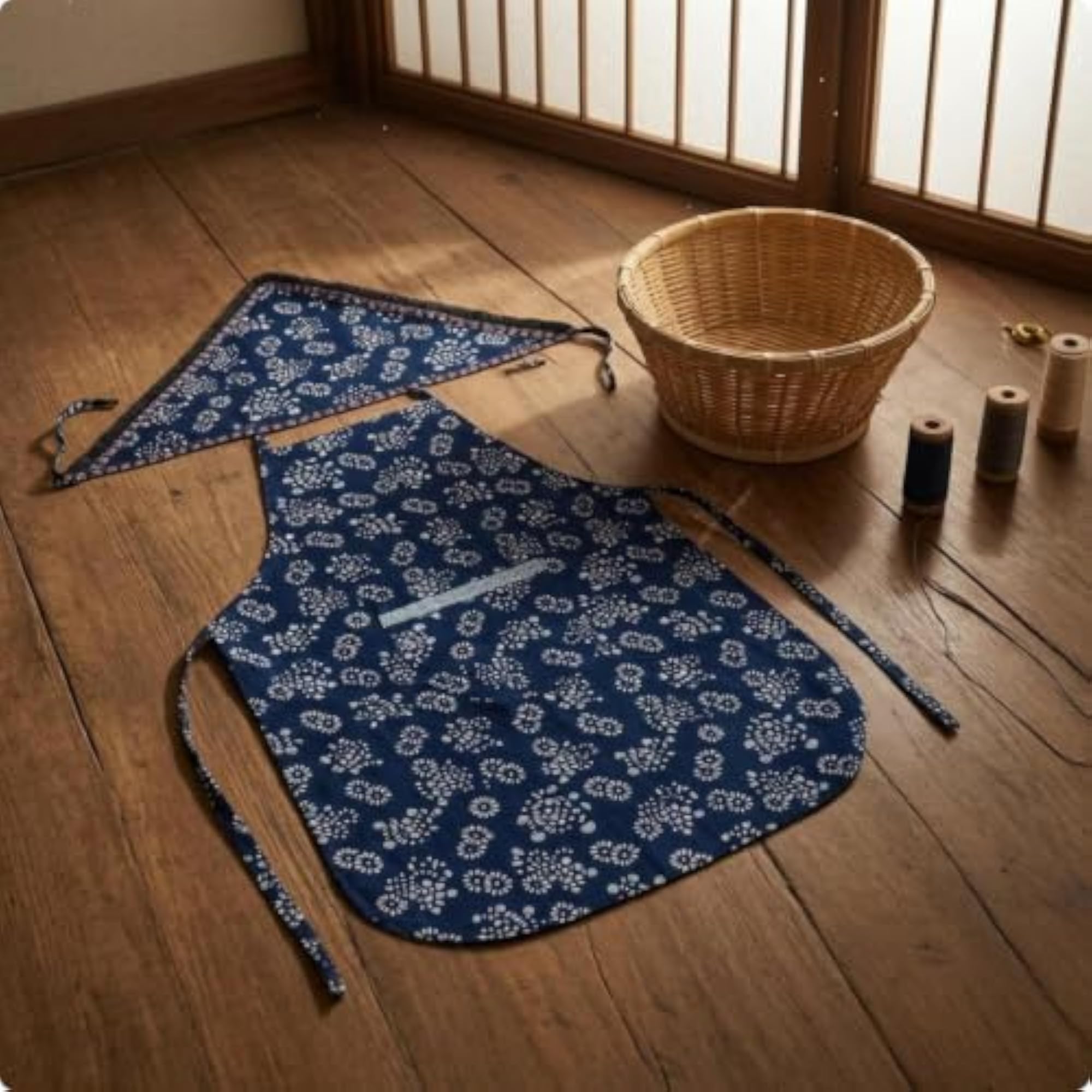 Floral Apron Neck Loop Apron with Waist Ties
