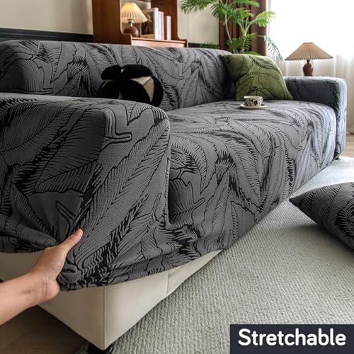 Image of HOKIPO 200gsm Dual Tone Knitting Jacquard Sofa Cover 2 Seater Fully Covered, Shadow Grey (NEW-AR-6033-GRY)