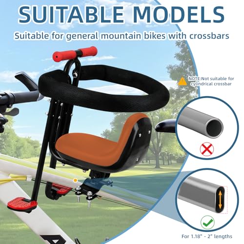 Front Mounted Child Bike Seat for Adult MTB–Interactive Toddler Bicycle Carrier with Full Guardrail,Foot Pedals & Removable Foot Straps,Height Adjustable for Kids 1–5 Years (Up to 55lbs)