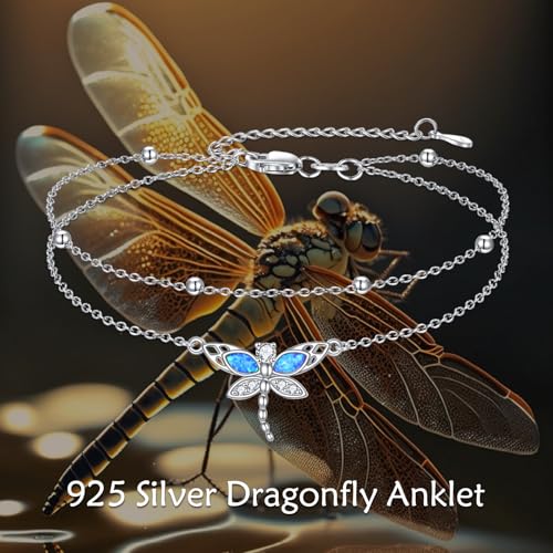 Image of TIGER RIDER Dragonfly Anklet Sterling Silver Dragonfly Gifts Jewelry for Women with Crystal Birthday Anniversary