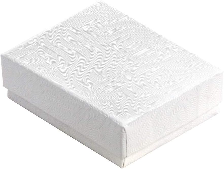 888 Display - Pack of 100 Boxes of 2 5/8" x 1 1/2" x 1"H White Swirl Eggshell Finish Cotton Filled Jewelry Boxes