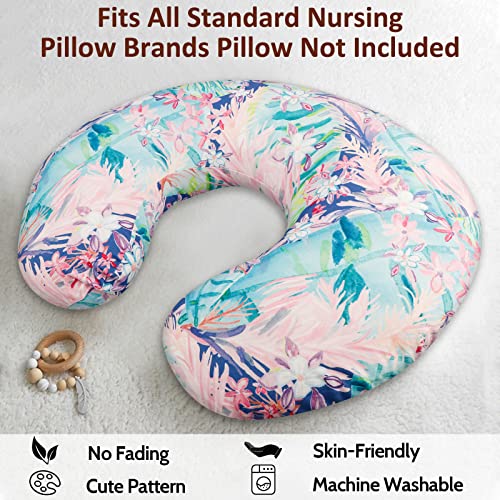 Swesen 2 Pack Nursing Pillow Cover For Baby Girls, Breastfeeding Pillow Slipcover, Soft Stretchy Snug Fits On Infant Nursing Pillow, Machine Washable & Breathable, Floral #TOP3