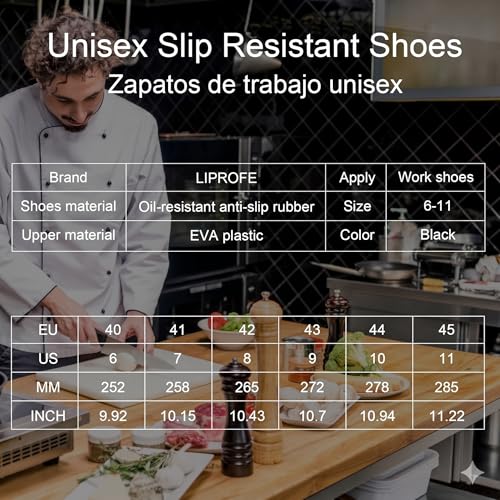 Image of LIPROFE Chef Shoes for Men,Kitchen Shoes for Men,Non Slip Work Shoes for Men Women,Oil & Water Resistant Slip-On Kitchen Work Clogs for Restaurant Nursing Garden