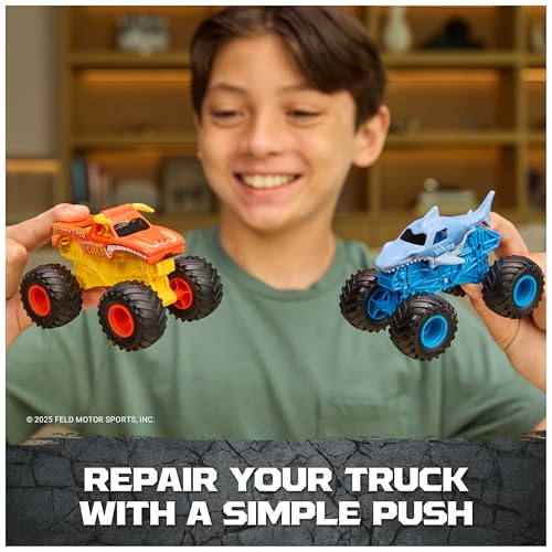 Image of Monster Jam Smash & Bash 2-Pack Monster Trucks, Megalodon & El Toro Loco, 1:64 Die Cast Repairable Monster Truck, Kids Toys for Boy and Girls Ages 3 and up