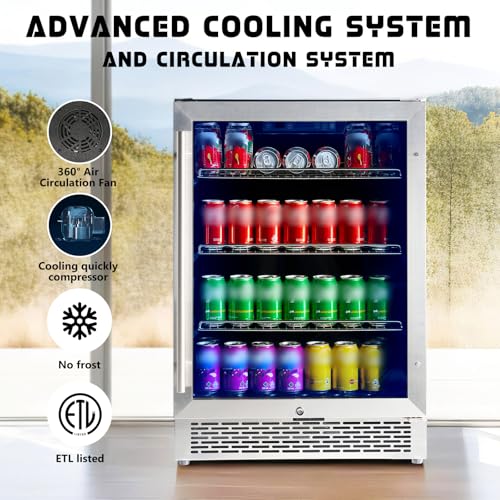 Image of Albott Beverage Refrigerator-24 In fridge with Glass Door, Adjustable Shelves and LED Touch Panel, Under Counter Design for Wine Beer, Built-In or Freestanding Use, 34-64℉