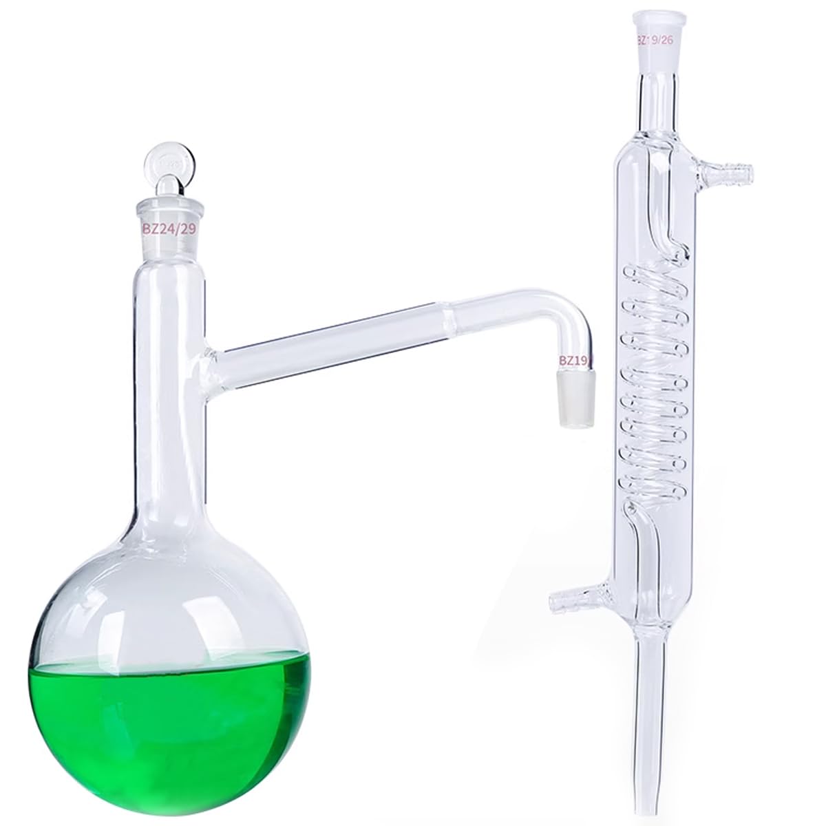 Labor Glas ätherisches Öl Destillieren Kolben+Serpentin Kondensator Glas Destillation Apparat Borosilikatglas Laborqualität Glaswaren Set (250ML)
