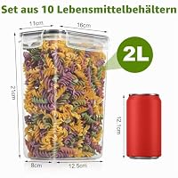 Withosent 2.0L Vorratsdosen Luftdicht 10er Set, Aufbewahrungsbox Küche mit Deckel aus Plastik, Vorratsbehälter Organizer Müslidose für Getreide, Mehl, Müsli, Cornflakes, BPA-FRE, Spülmaschinenfest – Ansicht 2