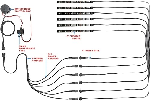 Miniatura 3 de LEDGlow Kit de iluminación LED roja avanzada para motocicleta, 4 patrones, 4 niveles de brillo, tiras de luz flexibles de 6 pulgadas, incluye caja