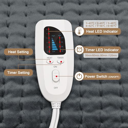 Image of Deepsoon Heating Pad,Electric Heating Pads for Back,Neck,Moist Heating Pad for Abdomen Shoulder Knee Legs,Dry /Moist Heat&Auto Shut Off,Mother's Day Birthday for Men and Women,Dark Gray,24x20 Inch