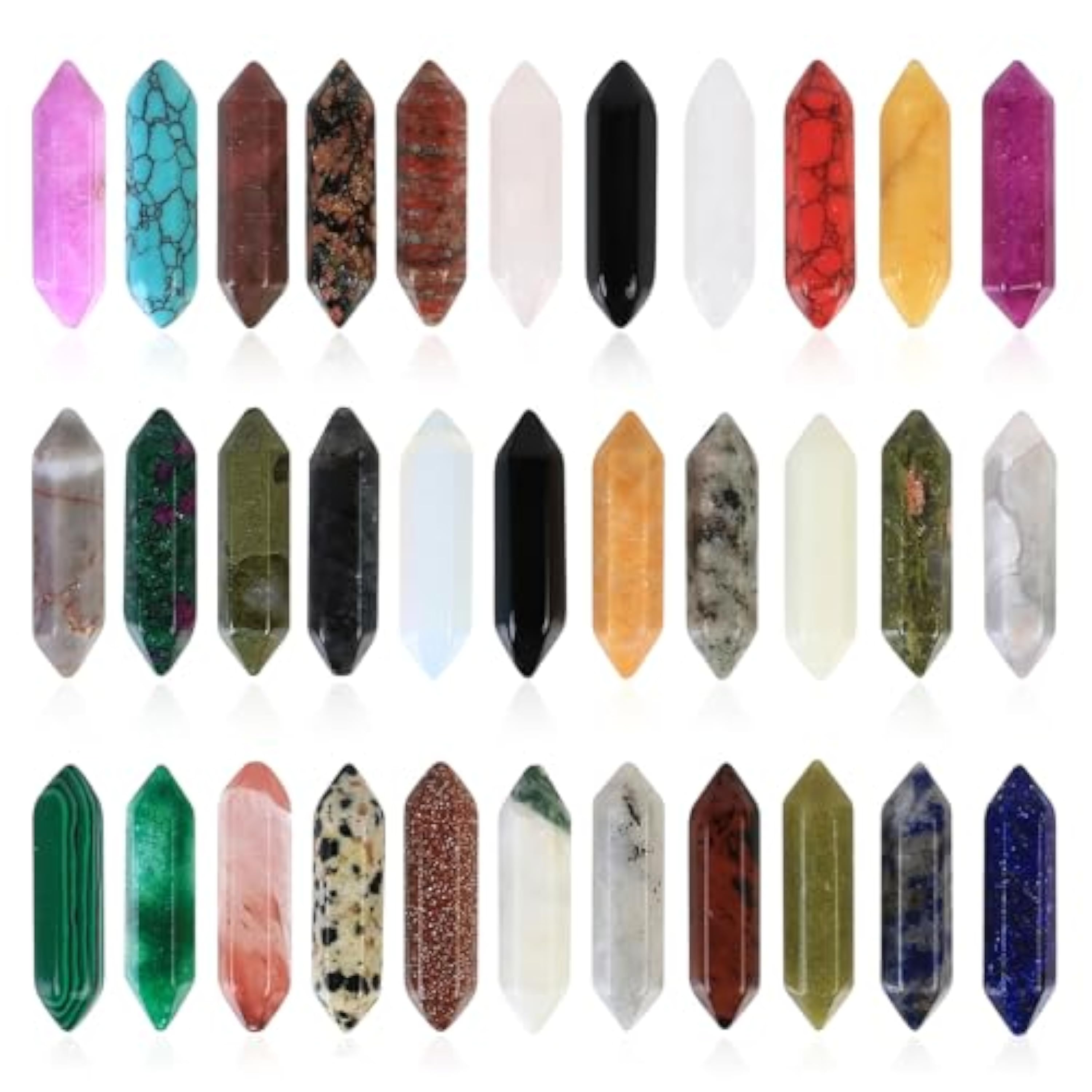Juego de 20 varillas de cristal curativas, piedras y cristales y piedras preciosas, cristales curativos hexagonales, juego de piedras chakras, objetos naturales para meditación Reiki objetos regalo