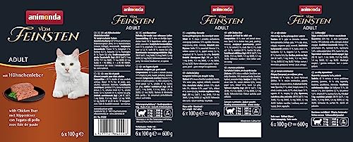 animonda vom Feinsten Katzenfutter nass mit Hühnchenleber (6 x 100g), getreidefreies Katzenfutter nass ohne Zucker, mit frischen, fleischigen Zutaten