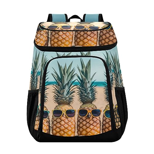ZENWAWA Insulated Cooler Backpack Cool Summer Pineapple, Leakproof Lightweight 36 Cans Beach Backpack for Camping Picnic Hiking 13×7.9×16.9 in
