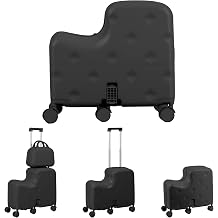 Honrane 20 Inch Kids Ride-On Luggage with Detachable Small Carry-On Case Travel Suitcase with Hidden Cup Holder, Foldable Footrest & 6 Spinner Wheels, Fun Scooter Suitcase for Boys Girls black