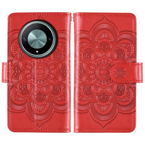 Housse Honor Magic 6 Lite en cuir rouge embossé de fleurs aux finitions soignées - 6