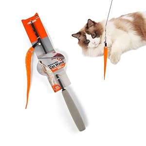 BarkButler X FOFOS Cat Toys – Durable Metal Stick Cat Teaser Wand with Extendable Stick (26cm to 80cm), Orange Catnip Worm Toy, Bell Attached – Ideal Cat Toy & Cat Accessories for All Cat Breeds