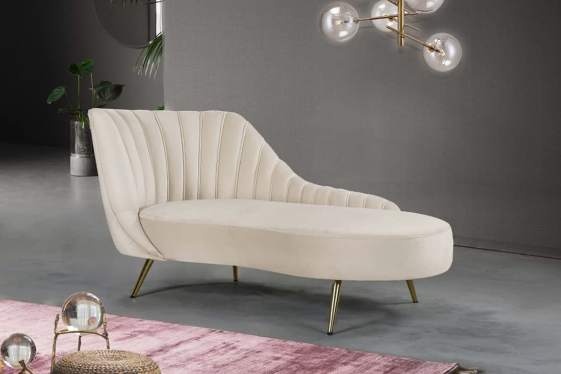 Chesterfield Lounger Sofa Chaise Lounge with Stainless Steel Leg for Your Loving Space Living Room, Office, Bedroom (Cream)-image-9