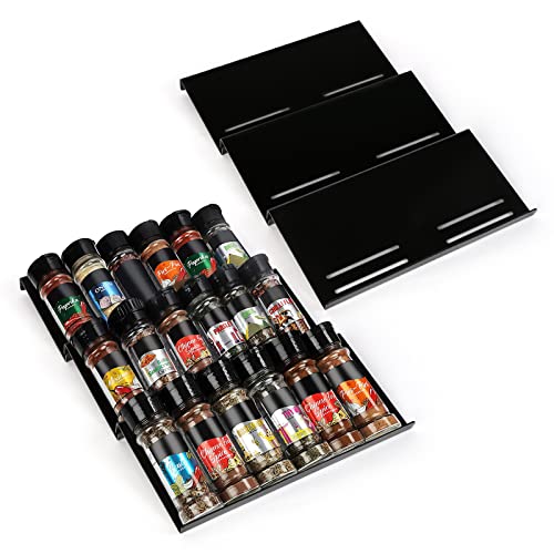 UHAPEER Étagère à épices pour tiroir, tiroir de cuisine, organiseur horizontal et vertical, support à épices extensible à 3 niveaux