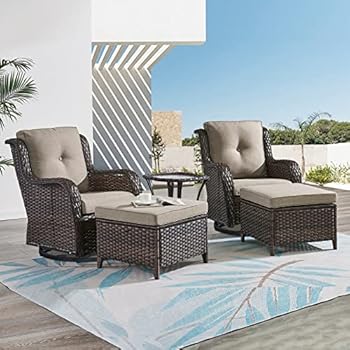 Alternative view of HUMMUH 5 Piece Outdoor Patio Furniture Set Wicker Conversation Bistro Set Swivel Rocking Chairs with Side Table and Ottomans for Backyard, Porch, Balcony