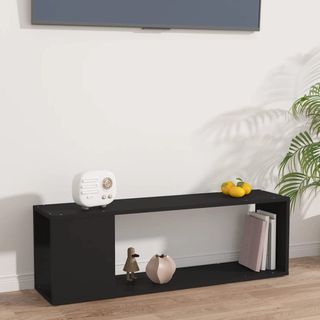 Elegancki czarny stojak na telewizor, 100 x 24 x 32 cm, klasyczny design, płyta wiórowa, przestronna powierzchnia nośna, idealny do eksponowania przedmiotów dekoracyjnych, mebli do salonu