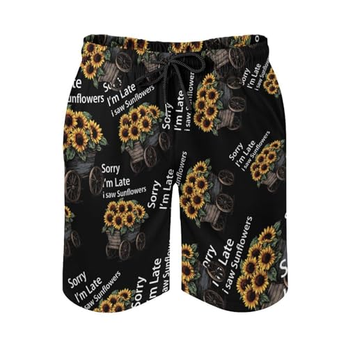 Sorry I'm Late I Saw Sunflowers Men's Swim Trunks Quick Dry Board Shorts Hawaiian Beach Shorts With Pocket4