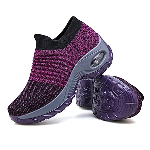Women's Walking Shoes Sock Sneakers - Mesh Slip On Air Cushion Lady Girls Modern Jazz Dance Easy Shoes Platform Loafers Purple,8