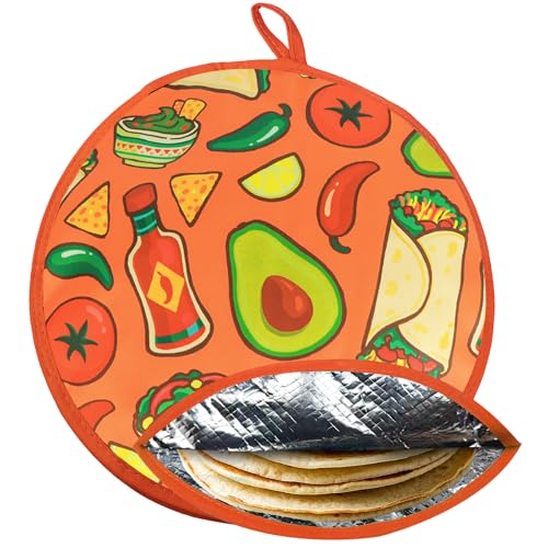 12-Inch Tortilla Warmer Pouch with Aluminum Foil Lining - Extra Long Heat Retention for Family Dinners, Fits Corn/Flour Tortillas, Roti, Pita & More(Orange)