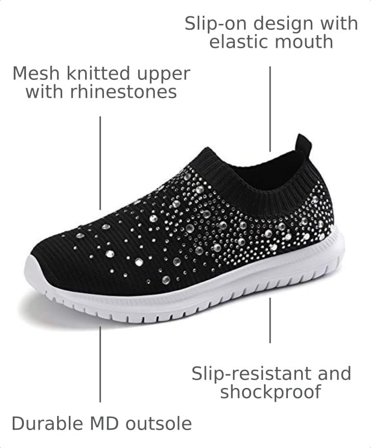 Image of GOSPT Women's Mesh Sport Shoes Rhinestone Glitter Slip On Ballroom Jazz Latin Dance Sock Sneakers