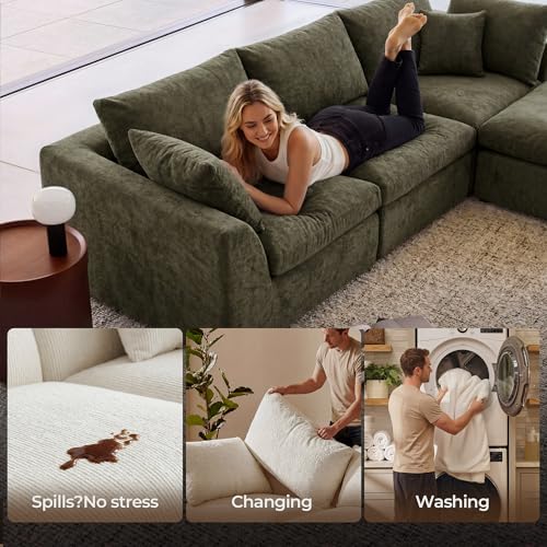 Image of Amsleekey 108 inch Cloud Sectional Couch with 2 Washable Cover Sets