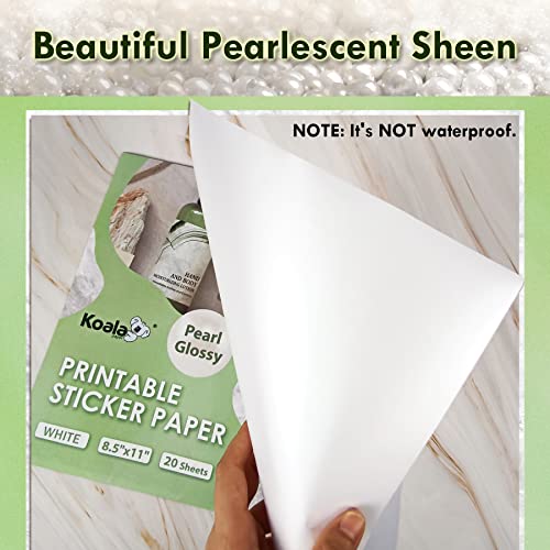 Koala Pearl Glossy Sticker Paper For Inkjet And Laser Printer, 20 Sheets 8.5X11 Inch Printable Pearly Gloss Photo Sticker Paper For Wedding Birthday Party, Gift Decor #TOP1
