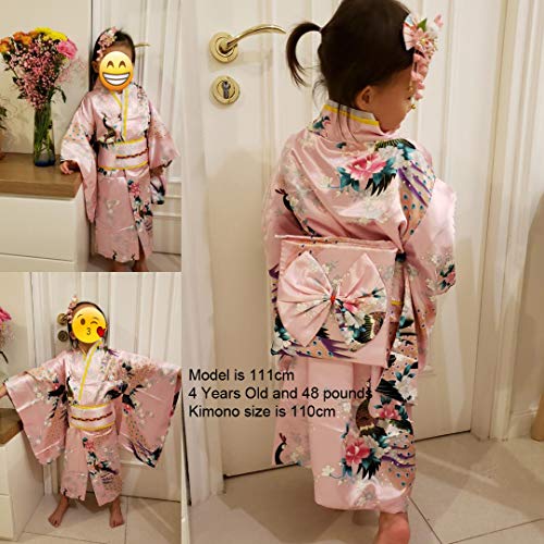 CRB Womens Girls Kimono Japanese Asian Top Dress Robe Sash Belt Fan Set Outfit miniatura 4