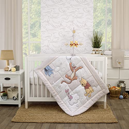 Image of NoJo Disney Winnie The Pooh - Blustery Day Grey Cloud Super Soft Baby Blanket with Applique