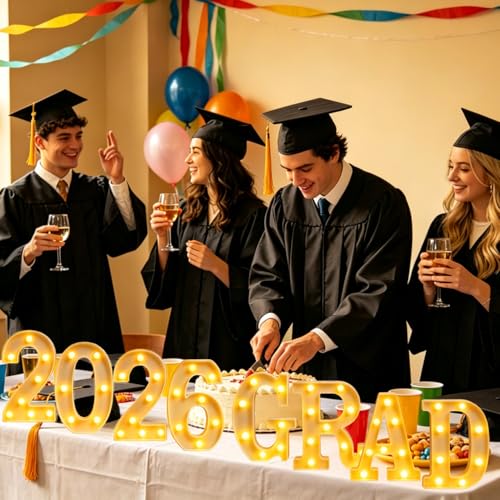 Graduation Decorations 2026-8 LED Long Marquee Light Up Letters 'Grad 2026' - Class of 2026 Ornaments Sign Party Decor for Kindergarten Preschool High School College Party Supplies by VOLINFO - Image 4