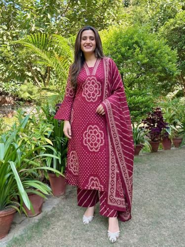 Image of ANNI Designer Women's Rayon Viscose Printed Anarkali Kurta with Palazzo and Dupatta | Stylish Ethnic Wear Set for Women | Festive, Wedding Kurti Set