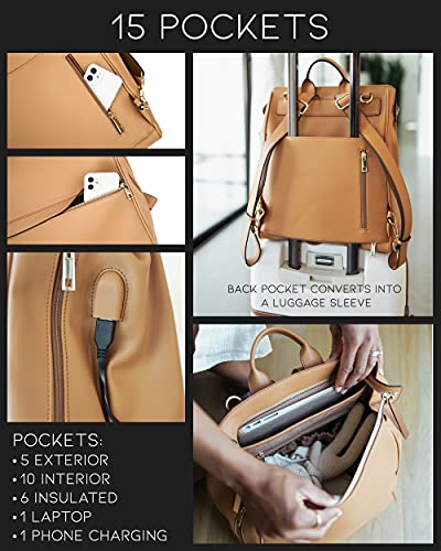 Mia + Sophia Leather Diaper Bag Backpack With Changing Pad, Stroller Straps, Bottle Holder (Brown Sophia) #TOP3