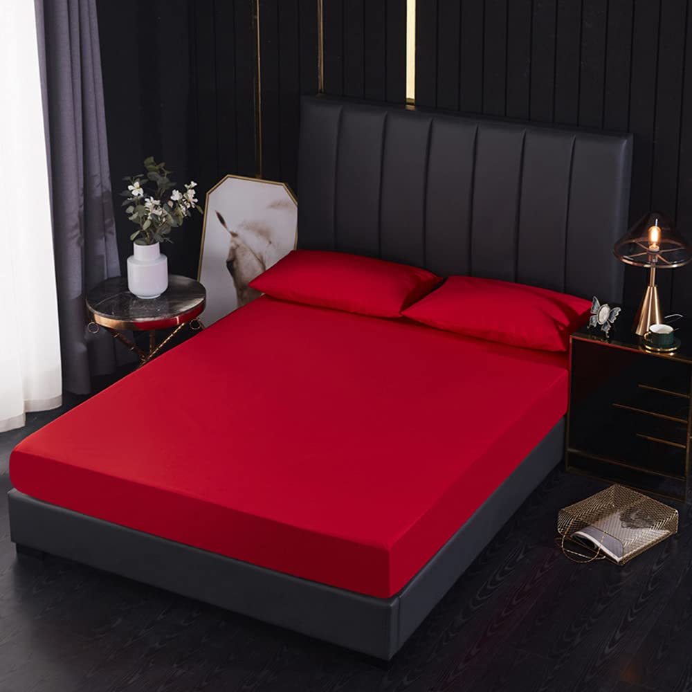 Bestenrose Bedding Waterproof Mattress Anti Bud and Mites Safety Protection Mattress Cover Washable Soft Bed Cover Elastic Design Kinders Bed Sheets (Big Red, Super King)