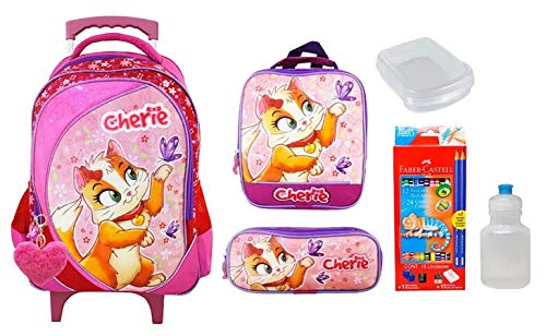 Kit Mochila Gatinha Rodinhas Infantil Menina Escolar…