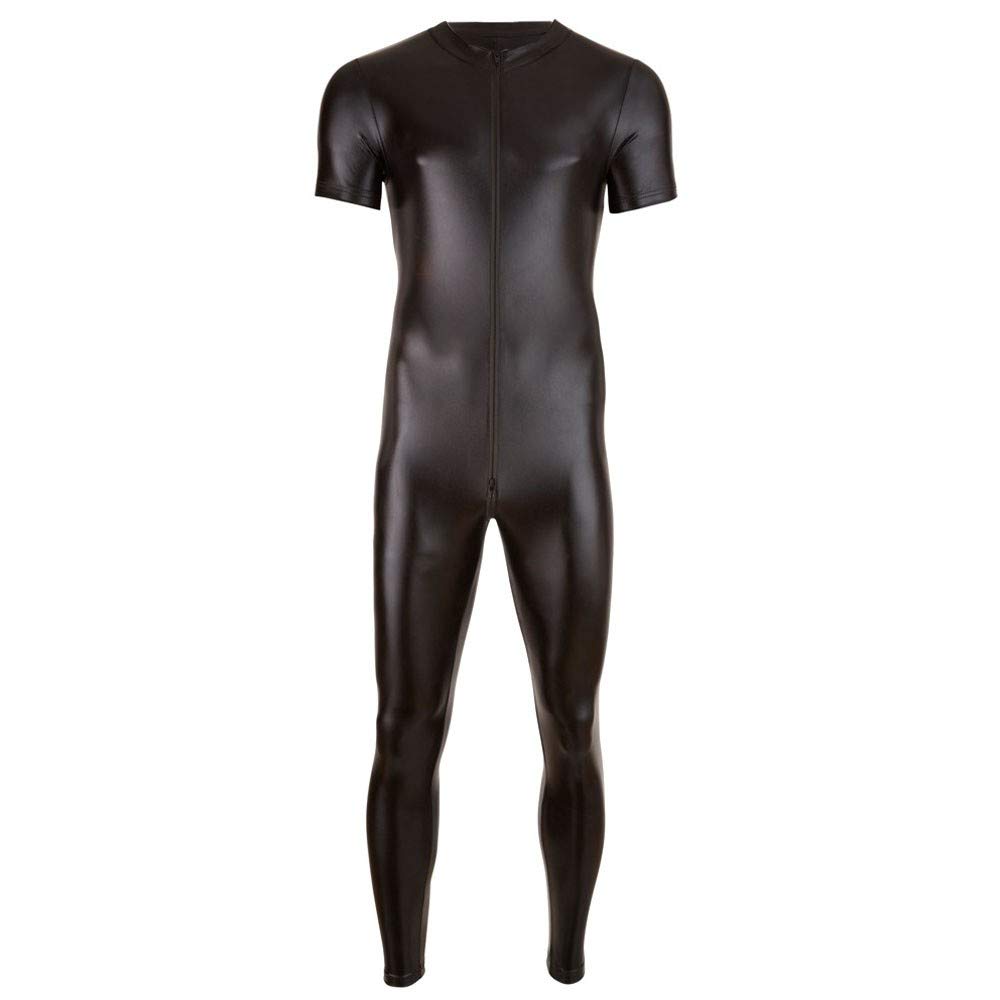 Body en latex pour homme - Manches longues - Combinaison intégrale en cuir synthétique avec fermeture éclair - Aspect cuir - Maillot de corps moulant