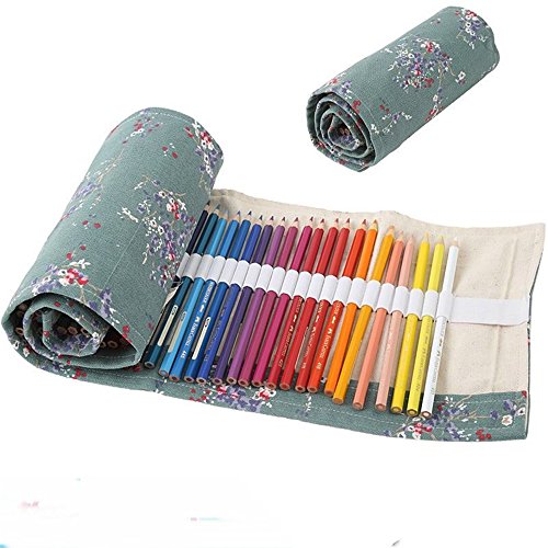Preisvergleich Produktbild DUBENS 72 Löcher Verpackungshalter Bleistift Wrap Kasten Bleistifthalter, Federmappe Schlamperrolle Bleistiftkasten farbige stifte für Künstler, Schule, Büro und Bohemian (Keine Farbstifte) (Blumen)