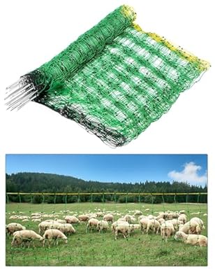 Rengue Electric Fence Netting, 42.5" x 164' Electric Netting Fence, PE Portable Electric Netting with 14 Posts Double Spiked for Goats, Sheep, Lambs in Backyards, Ranches and Farms