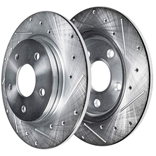 Image of Detroit Axle - Rear Brake Kit for 2007-2017 Jeep Wrangler Drilled & Slotted Brake Rotors Driver Side Brake Caliper Replacement [12.44 inch inch Rotor]