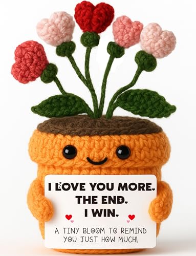 MAMAGIFTREE for Women Crochet Heart Flower with I Love You More Card Romantic Gift for Girlfriend Wife Couple Keepsake