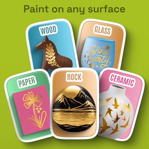 Image of ARTISTRO 5 Gold Paint Pen for Rock, Glass, Ceramic, Wood, Tire, Fabric, Metal, Canvas, Marking, Painting - Set of 5 Acrylic Paint Markers Water-based - Brush Tip with Automatic Ink Control System