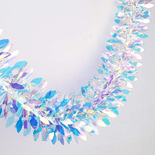 Image of Iridescent Hanging Decorations Garland, 6ft Long Roll Shiny Foil Metallic Banner for Christmas, Bridal Shower, Wedding, Birthday, Frozen Theme Party, Fairy Princess Rainbow Show Decoration