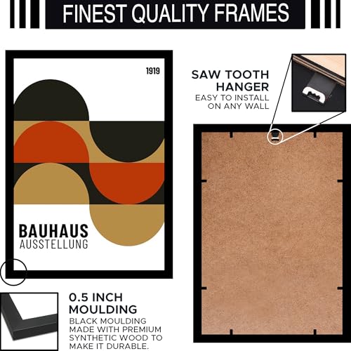 Image of BLINKART Vintage Bauhaus Retro Geometric Aesthetic Poster Gallery | Colorful Wrap Framed For Home Office Studio Living Room Modern Art Studio Decoration Abstract Shapes | (d100) | 13x10 Inch