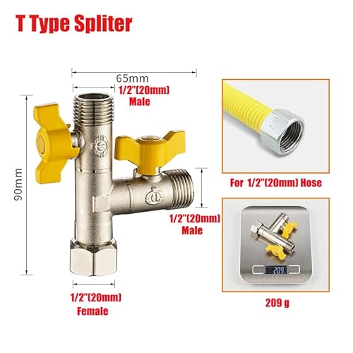 Garden Hose Splitter 2 Way, Heavy Duty Solid Brass Hose T Splitter Bsp 1/2" Tap Adapter Brass Hose Adapter Connectors Shut Off Valve #TOP2