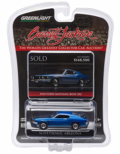 Greenlight New 1:64 Barrett-Jackson Scottsdale Edition - Acapulco Blue Poly 1969 Ford Mustang BOSS 302 Diecast Model Car