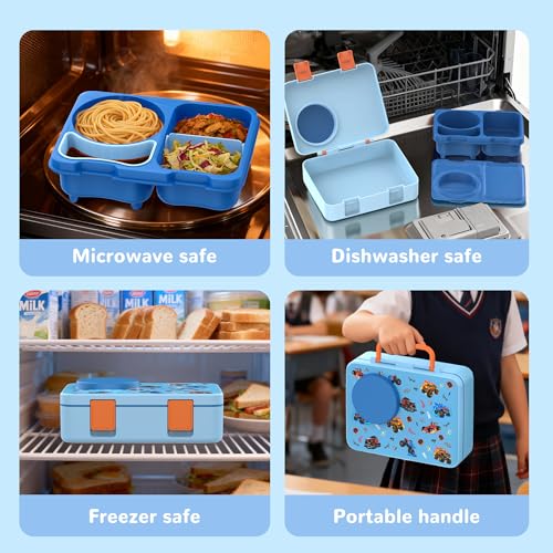 Image of Bento Box for Kids, Leakproof Kids Lunch Box with 8.5OZ Thermo Food Jar & Lunch Bag, 3-4 Compartments Toddler Insulated Lunch Box for Boys, BPA Free Lunch Containers for School Daycare