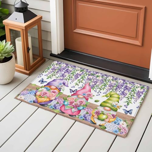 Tapete de entrada 2'x3' azul y púrpura con diseño de gnomos miniatura 5